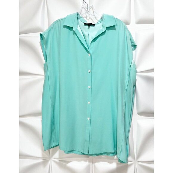 Lafayette 148 Sz M Aqua Blue 100% SILK Button Up Front Shirt Sleeveless NWT NEW - Picture 1 of 7